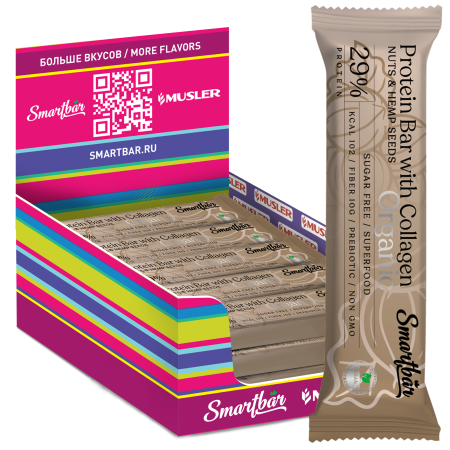 Батончик протеиновый Smartbar Protein ORGANIC "Орех и конопля", 20 шт. х 40 г.